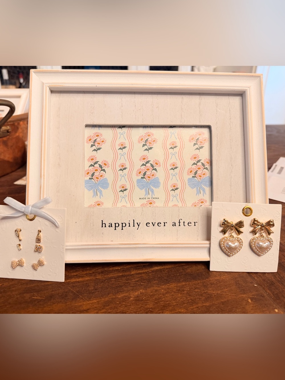 Happily Ever After White Decorative Picture Frame with Bride Earring Sets
